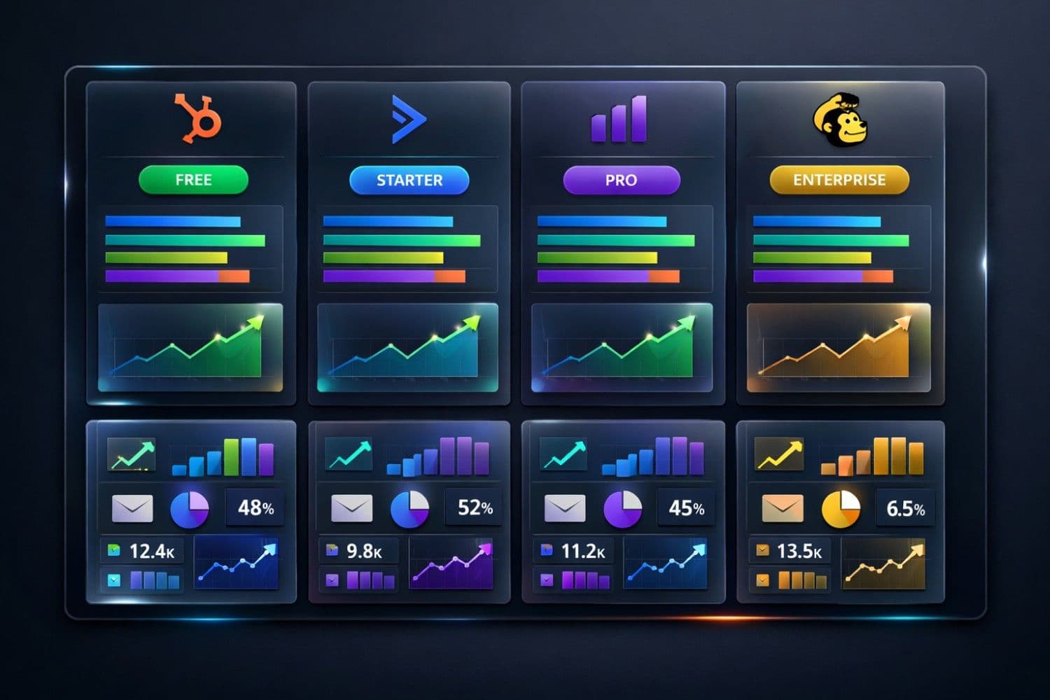 Marketing automation software comparison dashboard showing top platforms with feature ratings, pricing tiers, and ROI metrics for businesses in 2026